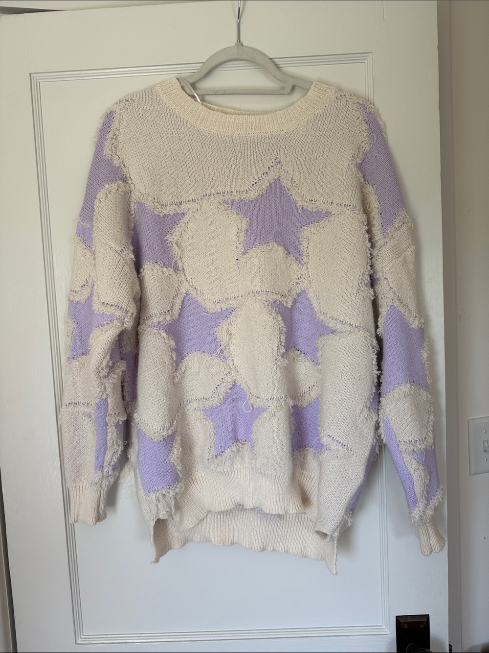 debut Cream and Lavender Star Patch Crew Sweatshirt